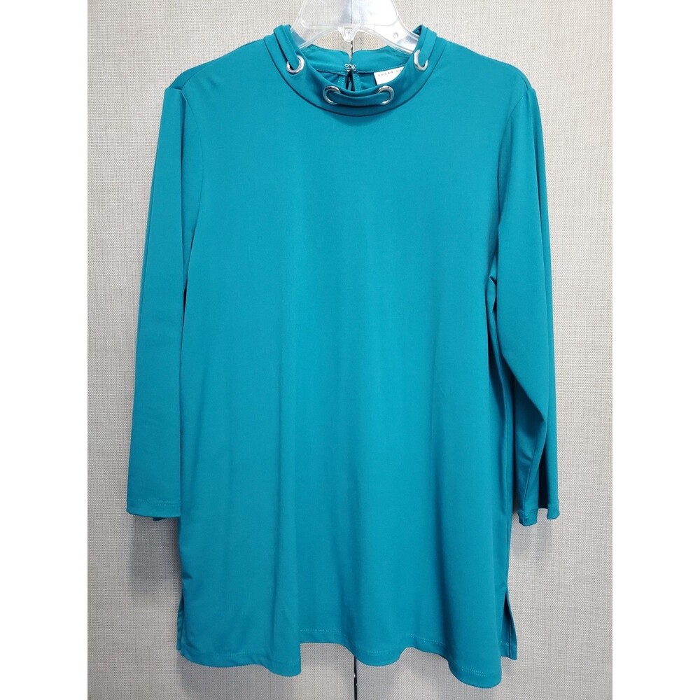 Susan Graver LiquidKnit Green Grommet Collar Tunic Size Large
